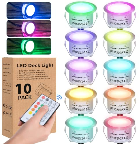HIBOITEC 10er RGBW LED Bodeneinbauleuchten Aussen Ø42mm IP67 Wasserdicht, 0,8W LED Einbaustrahler mit Fernbedienung Dimmbar, Terrassen Einbaustrahler Außen für Terrasse Garten Gehweg Treppen Full Kit