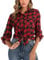 Yukiuiny Women's Flannel Plaid Shirt,Long Sleeve 100% Cotton Blouse,Button Down Casual Check Shirts Basic Tops-A-Red,M
