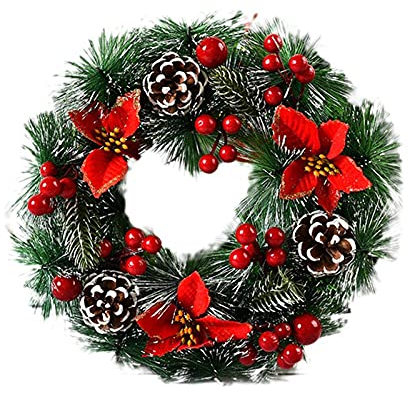 30cm Weihnachtskranz Türkranz Weihnachten Wiederverwendbar Künstlich Kranz Haustür DekoWeihnachtskranz Basteln Dekoration Tannenkranz Kugeln Blumen für Tür Fenster Ornament