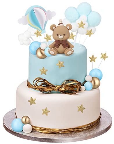 XINRUI 44 PCS Blue Bear Cake Decoration Teddy Birthday Party Baby Boy Shower Supplies, OUXSLBSNK1929
