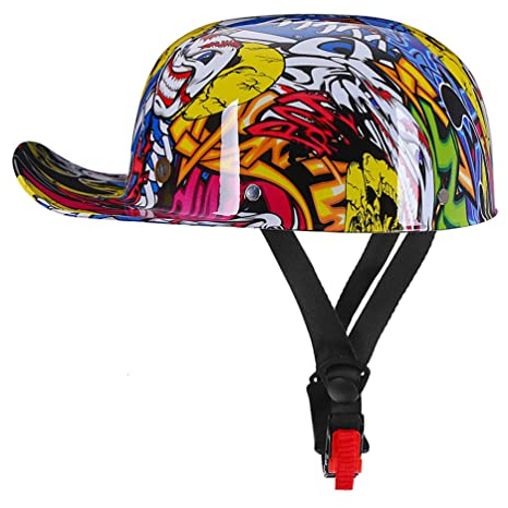 Motorradhelm Halbschalenhelm Mit ECE/DOT Zulassung Baseball Cap Helm Jethelm Deutscher Stil Totenkopf Kappe Helm Motorrad Cruiser Roller Cool Helm FüR MäNner Und Frauen
