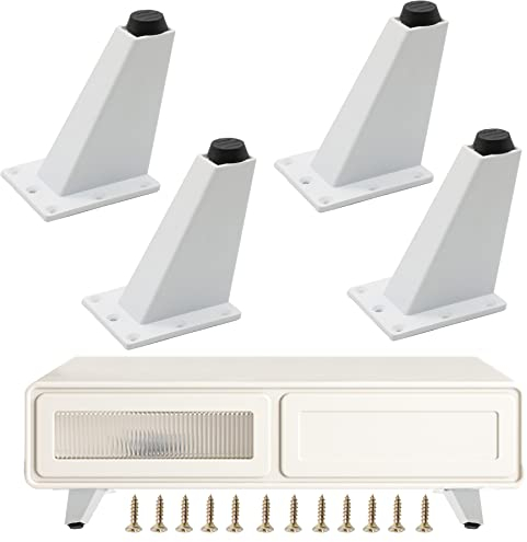 Lot de 4 pieds de meubles en métal pour canapé, table, armoire - En alliage d'aluminium - Avec vis - Hauteur : 8 cm - Blanc