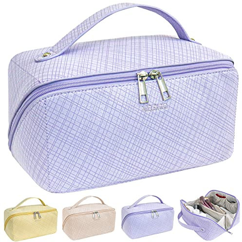Noelen Gad Große Kapazität Reise Kosmetiktasche für Frauen, tragbare Make-up-Tasche, Neue beliebte PU-Leder wasserdichte Kosmetiktasche, Reise-Make-up-Tasche mit Griff und Trennwand Make-up Organizer