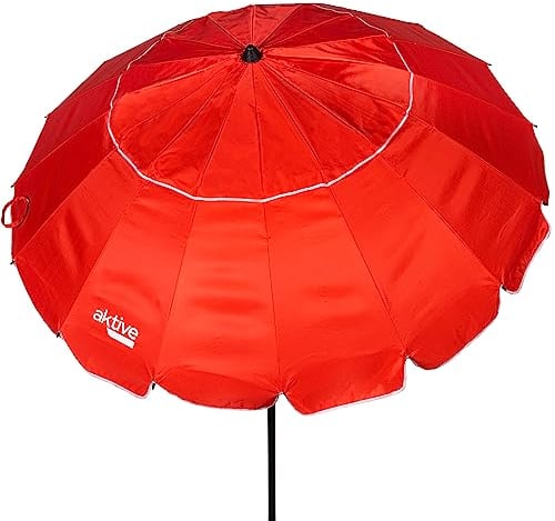 AKTIVE 62278, Sombrilla playa anti viento plegable e Inclinable Roja Ø240 cm, Con protección UV 50, paravientos playa, sombrilla parasol grande, parasol playa, sombrillas para playa