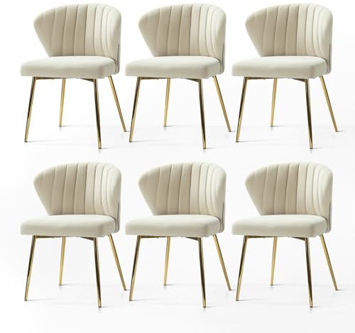 HULALA HOME Esszimmerstühle 6er Set Modern Küchenstühle aus Samt Stühle Esszimmer mit Metallbeine Esstisch Stühle Schminktisch Stuhl für Wohnzimmer, Beige