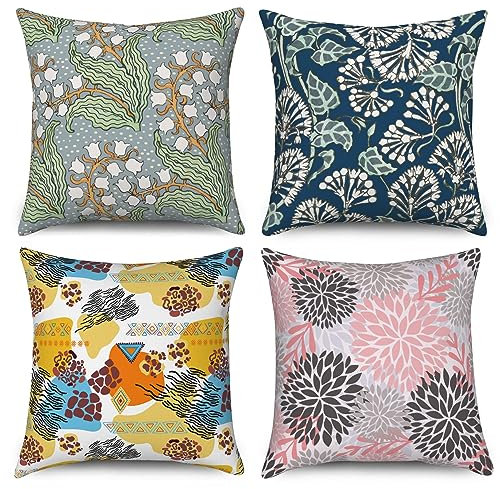 ASDCXZ Kissenbezug 40x40 cm 4er Set, Modern Kunst Boho Style Muster Grün Blau Bunt Sofa Dekokissen Kissenbezüge Kissenhülle Waschbar Polyester Flachs Textil Outdoor Kopfkissenbezug Kissen Bezug
