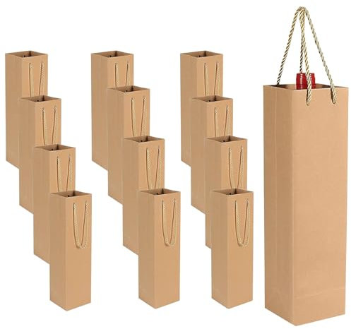 12Pcs Brown Kraft Paper Wine Tote Bags with Strong Rope Handles for Christmas, Wine, Whiskey, Champagne Parties