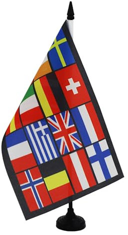 AZ FLAG - Drapeau De Table Pays d'Europe 21x14 cm - Petit Drapeau Européen De Bureau 100% Polyester Avec Hampe De 25cm Et Socle En Plastique Noir