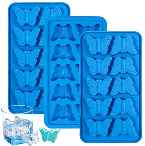 webake Butterfly Ice Cube Tray 10-Cavity Butterfly Silicone Molds for Chocolate, Soap, Wax Melt, Cute Butterfly Ice Cube Cocktail Whiskey, Cake Decorations, Treats, DIY Craft (Pack of 3)