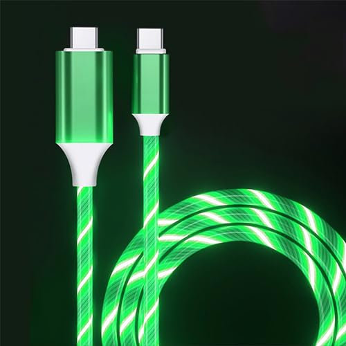 Wuucor 6.6FT 60W/3A Light up USB C to USB C Cable Fast Charging Cable LED Type C Charger Cable for iPhone 15 Series,MacBook Air,iPad Pro,Pixel,Samsung Galaxy S23/S24(Green)