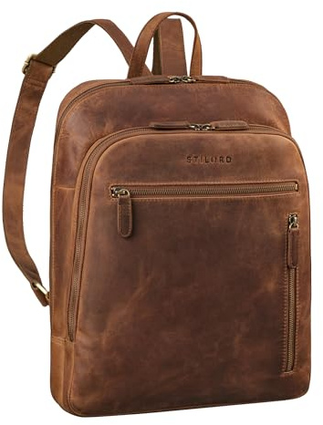 STILORD July Eleganter Rucksack Damen Leder Kleiner Tagesrucksack Lederrucksack Cityrucksack Klein Laptop Rucksack für 13,3 Zoll Damenrucksack Echtleder Farbe:mittel - braun