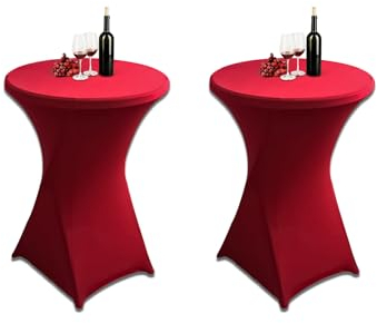 2 Stück Stretch Stehtisch Husse Stehende Tischdecke 80 x 110cm Elastische Tischdecken für Bar Counter, Runde Tisch Hochzeit, Geburtstagsfeier (Rot, XL-2)