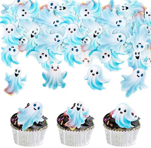 Blumomon 40 Stück Essbare Kuchen Dekoration Gespenst Cupcake Topper Cartoon Gespenst Tortenaufsatz Kuchen Kindergeburtstag Party Dekoration Halloween Party Dekoration