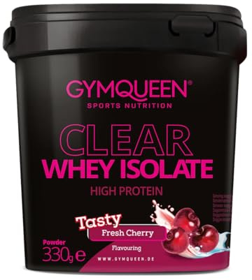 GYMQUEEN Clear Whey Fresh Cherry 330g, erfrischender Protein-Drink, bis zu 86g Eiweiß pro 100g, fettarm, zur Ergänzung der Eiweißversorgung