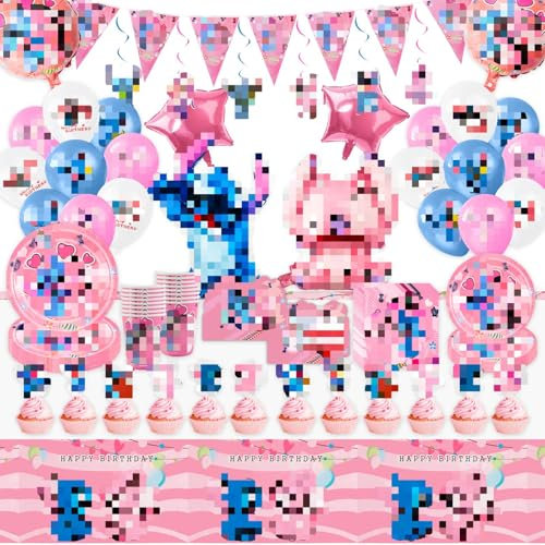 125PCS Kids Birthday Party Decorations, 125PCS Birthday Tableware Set Includes Banner, Cake Toppers, Hanging Swirls, Balloons, Tablecloths, Cups, Plates, Invitation Cards and Napkins