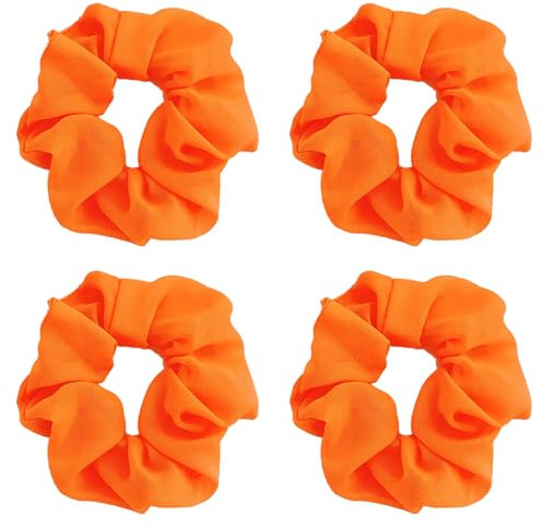 4pcs Neon Scrunchies für Haar 80er Jahre,Neon Haar Zubehör Scrunchy Elastische Haarbänder Haarseile Dehnbare Haarbinder Ponytail Halter für 80er Jahre Party Outfit (orange)