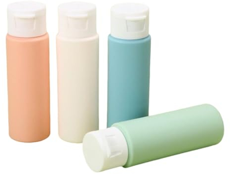 SamHeng 4 Pezzi Bottiglie da Viaggio per Articoli da Toeletta, 50ml Riempibile Comprimibili Flaconi da Viaggio, Plastica Prova di Perdite Contenitori da Viaggio per Liquidi Shampoo Lozione Gel Doccia