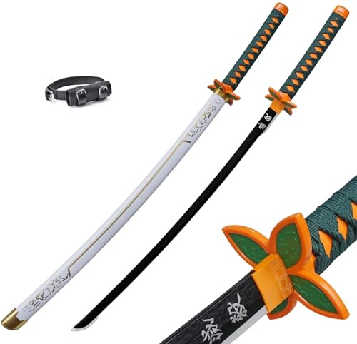 KHHK Demon Tanjiro Samurai Schwert,29 Zoll Anime Ninja Katana Cosplay Holzschwert,Für Lovers Halloween Weihnachten Geburtstag Dekorative Requisiten14+ (Kochou Shinobu)
