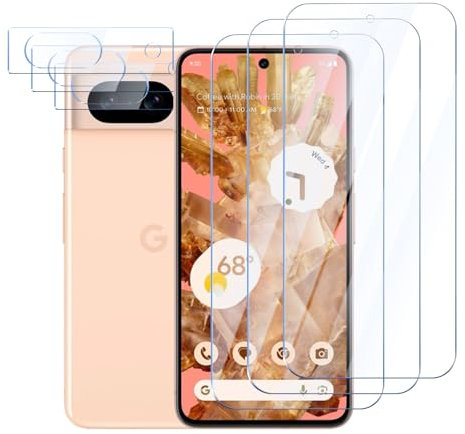 YUXINDZ 3 Pièces Verre Trempé pour Google Pixel 8 avec 3 Pièces Caméra Arrière Protecteur, Protection Écran Film Vitre Protection Anti Rayures, Sans Bulles, Dureté 9H, HD Glass