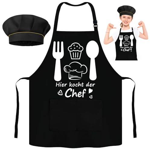 Kochschürze Kinder, Kinderschürze, Schürze Kinder Lustig Kochschürze Schürze mit 2 Taschen, Kochschürze Kinder Wasserdicht Kochschürze 4-12 Jahre, für Jungen und Mädchen Beim Kochen,Malen,Grillen