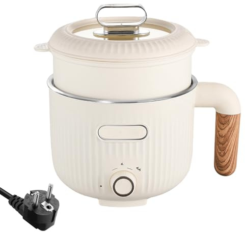 Olla caliente eléctrica, 2 litros, mini multicocina antiadherente portátil con cesta de vapor, acero inoxidable, olla eléctrica, cazuela, ventanas rápidas, olla de sopa, control de potencia doble