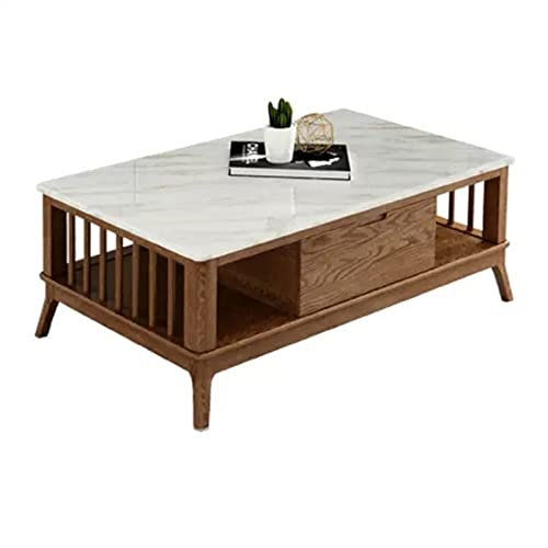 MANAFEEL Coffee Table Modern Wooden Coffee Table with Drawers and Storage Shelves, 2-Tier Rectangular Stylish Decor, Living Room Center Table Coffee Tables For Living Room(A(Marble table top))
