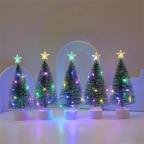 Künstlicher Weihnachtsbaum mit Beleuchtung, LED Mini Weihnachtsbaum Künstlich, Bunte Lichter Weihnachtsbaum, Tannenbaum Künstlich Klein, Tisch Weihnachtsbaum Christmas Tree Weihnachten Deko (5 Stück)