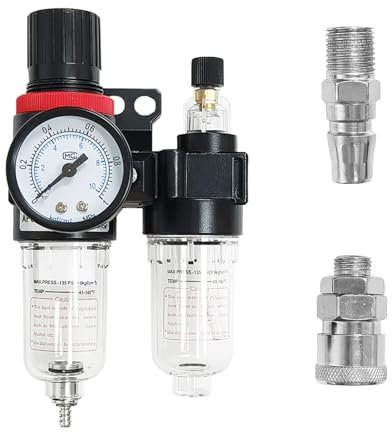 Riduttore di Pressione aria Compressa con Manometro, Separatore Olio, Regolatore Accessori per Compressore, Separatore Olio Acqua, Filtro Aria Valvola Regolatrice di Pressione