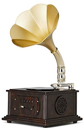 WLCBWYF Altoparlante Bluetooth retrò a grammofono con subwoofer, Forma di fonografo Vintage, alloggiamento in Lega di Alluminio e Rame