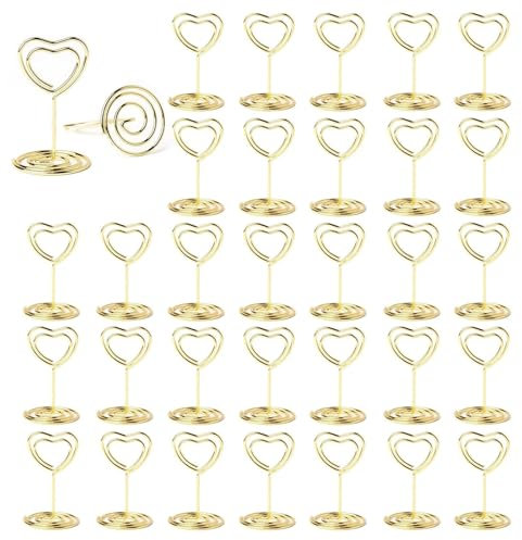 ZYEKIU 30 Pezzi Oro Segnaposto Tavolo, Segnaposto Matrimonio, Porta Foto, Titolari di Carta Numero di Tabella, Memo Clip, per Feste, Ristoranti, Foto, Matrimoni, Banchetti, Eventi (Cuore)