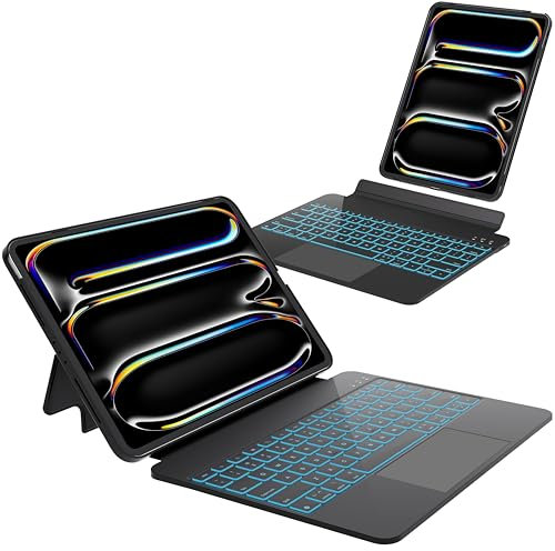 Otuoor Funda para iPad Pro de 13 pulgadas 2024 con teclado, funda magnética desmontable para iPad Pro de 13 pulgadas (M4, 2024) con retroiluminación de 7 colores, trackpad multitáctil, modo vertical
