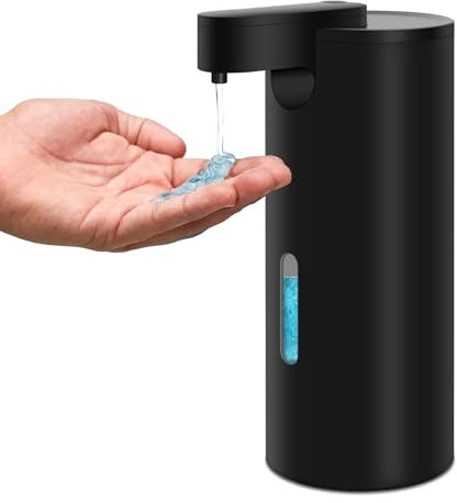 HMJIA Seifenspender Automatisch Edelstahl mit 3 Stufen Einstellbar Infrarot 340ml Elektrischer IPX4 Wasserdicht Seifenspender mit Sensor für Küche & Badezimmer (Schwarz)