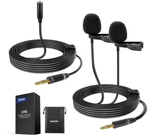 Neewer Microfoni Lavalier doppi cablati da 2 m con cavo di prolunga da 4 m, mini clip on a condensatore omnidirezionale microfono lav da 3,5 mm TRS per fotocamera DSLR mirrorless videocamera