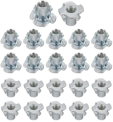 QUARKZMAN 50pcs M5x10mm Écrous En T 4 Branches Écrou En T 0.57 x 0.39 | Inserts En Acier Au Carbone, Filetage Complet, Pour Bois Prises D'Escalade Menuiserie Meubles