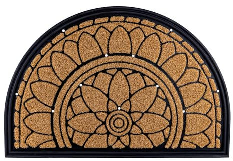 APleasant Half Moon Door Mat for Front Door, Indoor Outdoor Heavy Duty Entry Rug, Non-Slip Rubber Backed, Washable Dirt Trapper Mat with Drainage, 45x75cm Regular (Yellow)