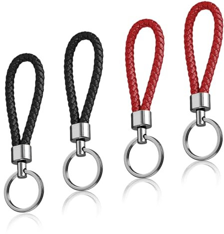 4 Stück Schlüsselanhänger Geflochten für Schlüsselband - Leder Geflochtener Keychain mit Kurz Schlüsselbund Armband für Autoschlüssel