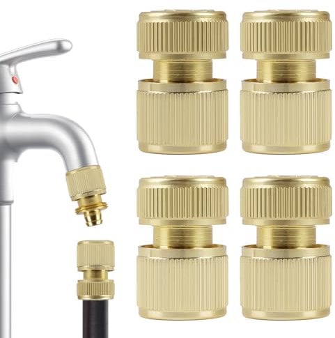 NGUIT 4 Pieces 1/2 Inch Garden Hose Quick Connector Premium Solid Brass Hose End Adapter for Kitchen Garden Outdoor Use, Leak‑Proof, High‑Pressure, Easy Installation Pipe Connector Kit
