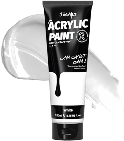 JusArt Acrylic Paint,Titanium White Paint Tubes（250ml /8.45 oz, Non-Toxic & Rich Pigment Craft Paints for Canvas Painting, Wood, Fabric, Stone, Ceramics, Art Supplies for Artists, Adults, Kids