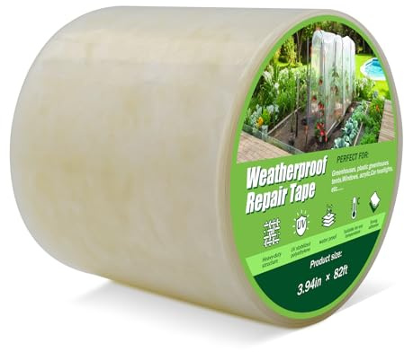 Baiyouli 10cm x 25m Gewächshaus Folienklebeband, Transparentes PE Reparaturband Extra Stark, Wasserdicht UV-beständig Alterungsbeständig Klebeband für Gewächshausfolie Folientunnel