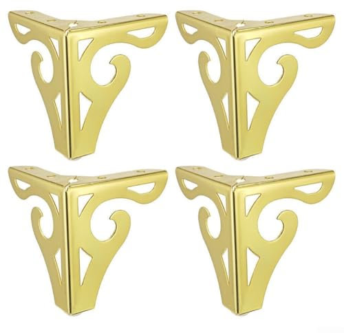 Lot de 4 pieds de meubles en métal durable et résistants pour armoire, canapé, table, plan de travail, 12 cm (doré)