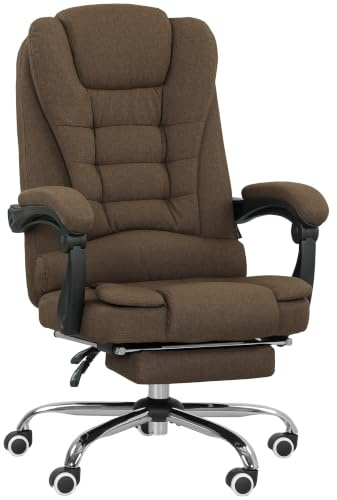 Vinsetto Bürostuhl, ergonomischer Bürostuhl mit verstellbarer Höhe, neigbarer Rückenlehne und Fußstütze, Stoff in Leinenoptik, für Schlafzimmer, Telearbeit, Belastung 120 Kg, braun