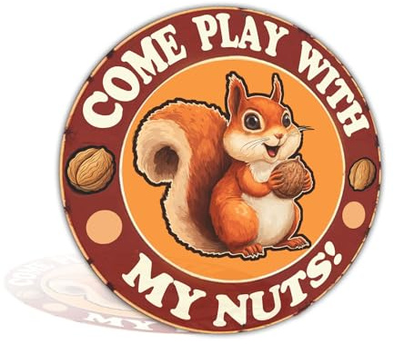 Vintage Squirrel Nut Sign Wall Art Funny Come Play with My Nuts for Bars Cafe Beach Houses Backyards Squirrel Decor Retro Style 8x8 Inch Round Sign (25159)