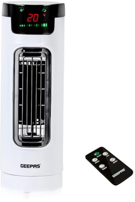 Geepas Cooling Mini Tower Fan with Remote Control - Portable, Oscillating, 3 Speed Settings with 7.5 Hour Timer Function - Powerful Airflow for Home or Office, White (Renewed)