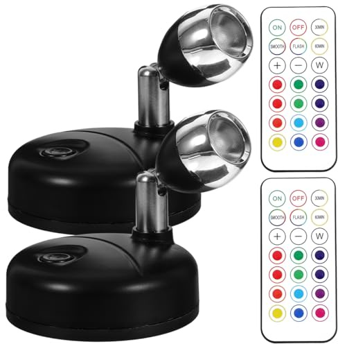 2 Stück LED Strahler Innen mit Fernbedienung Farben Batterie Dimmbar | Kabellose Spotlight, Wandstrahler Akku, Wandleuchte Innen mit Timing, Magnetisch Drehbare Wandspot für Bilder Pflanzen