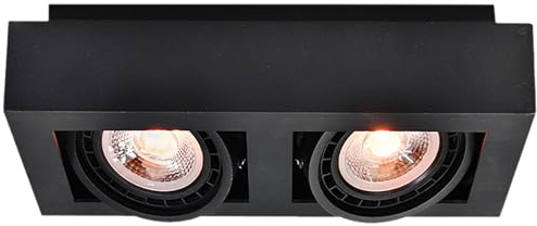 GTV LOID Deckenstrahler Schwarz – 2-flammiger Deckenstrahler aus Metall, Verstellbarer Lichtwinkel, 2xGU10 ES111, IP20, Modernes Minimalistisches Design für Wohnzimmer, Küche, Büro und Flur
