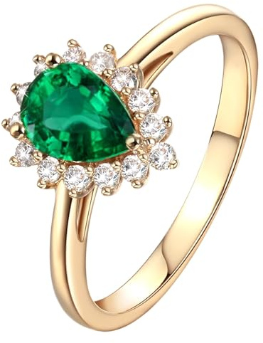 Wycian Freundschaftsringe Damen Ringe 18K Gold Im Labor Hergestellter Smaragd Träne Größe 54 (17.2) Massiv, Nicht Plattiert Aktualisierung 3.0 für Tante Valentinstag Schmuck