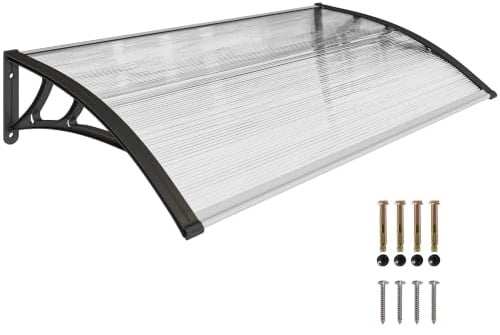 Outsunny Marquesinas Exterior para Puertas y Ventanas 110x60 cm Negro | Protección contra Sol y Lluvia, Cubierta de Policarbonato, Soportes de PP, Regleta de Aluminio, Transparente