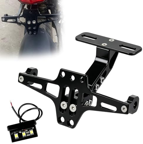 Portatarga moto, portatarga regolabile con luce LED, portatarga moto universale, supporto eliminatore parafango per la maggior parte dei modelli di moto più diffusi, nero