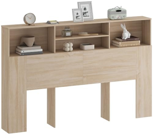 HOMCOM Kopfteil auf Fuß, 160 cm, mit Stauraum, modernes Bettzubehör mit 4 offenen Fächern, für Schlafzimmer, 160 x 20,2 x 108,2 cm, Naturholz