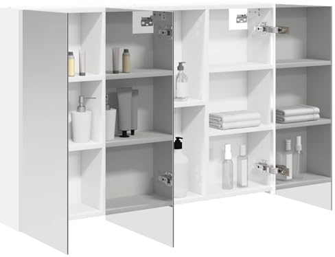 vidaXL Badezimmerspiegelschrank Weiß 103,5 x 15,5 x 70 cm, Stylischer Badezimmeroberfläche, Wandspiegel, Cooles Stauraum, Moderne Vanity, anpassbare Beleuchtung, Platz sparen